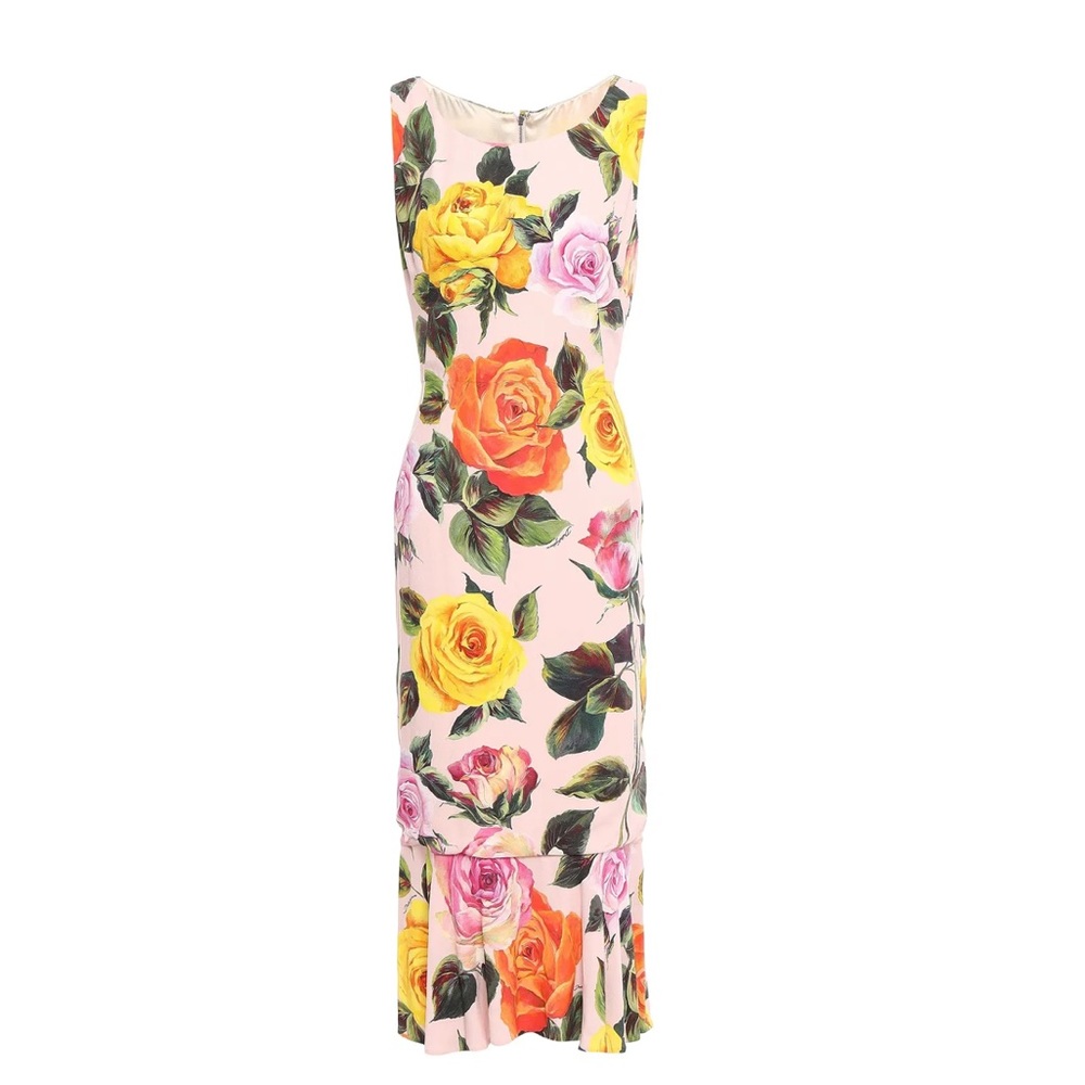 DOLCE & GABBANA FLARED FLORAL PRINT CREPE DRESS